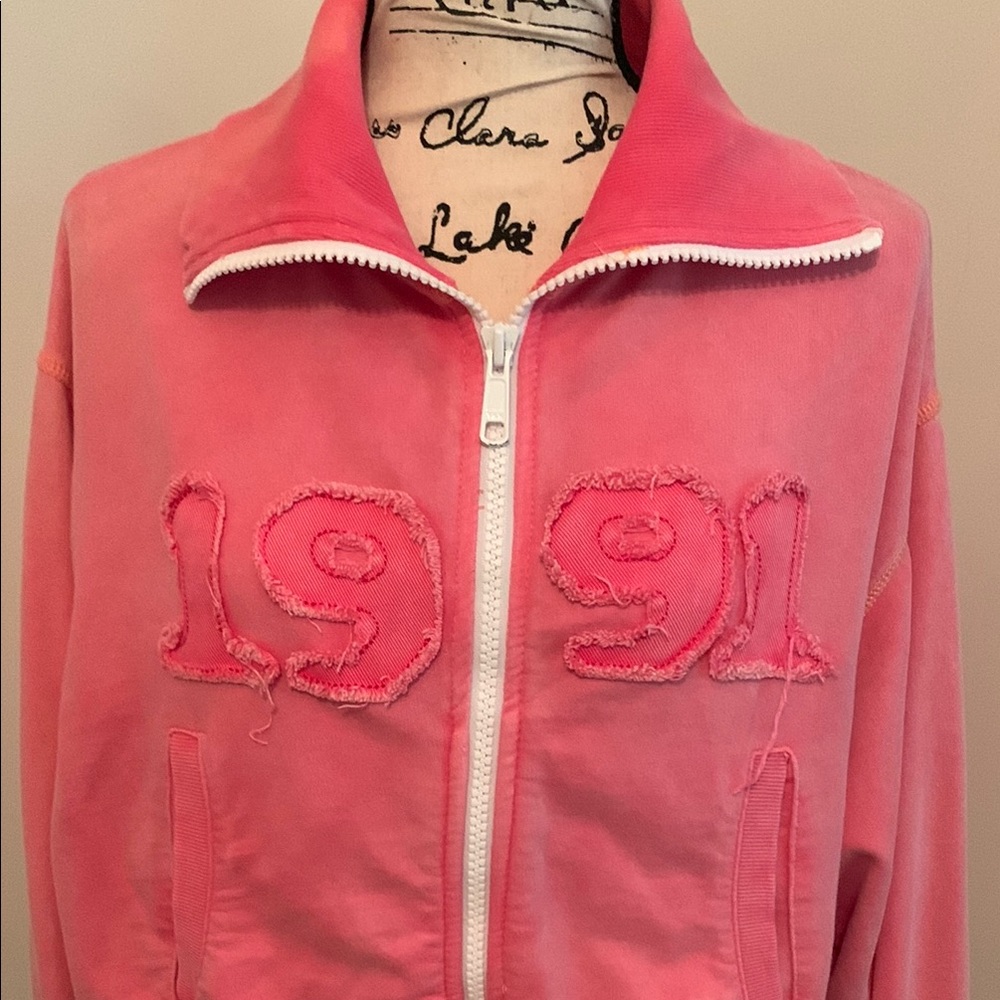 BDG Bomber Sweat Jacket Sporty Zip-Up (Pink) - Picture 3 of 16